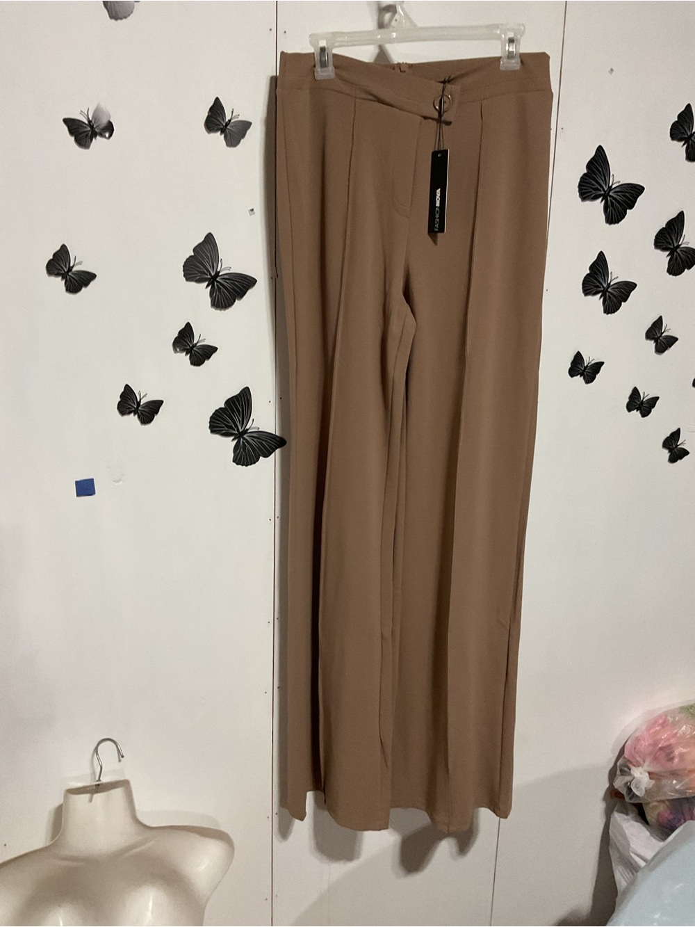 Fashion Nova Taupe Wide-Leg High-Rise Pants